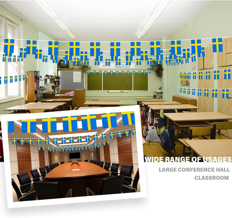 MVPRING Sweden String Flag Pennant Banner, Small Mini Swedish Flags Bunting Banner, National Country Decoration for School, Party, Sports Events, 33 Feet 30 Flags - Image 2